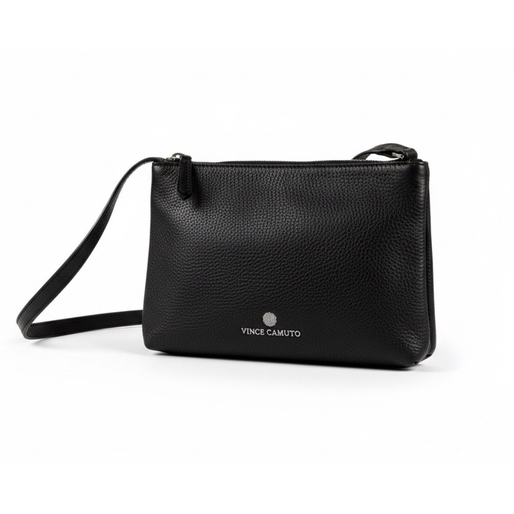 Vince Camuto Black Pebbled Leather Crossbody Bag Silver Double Zippered Top
